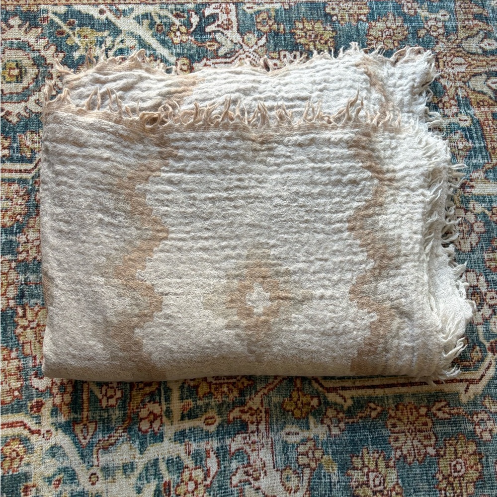 Aritzia Wilfred Wool Blanket Cream and Tan Scarf